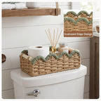 StorageWorks Toilet Paper Storage Basket, Living Room Organizers and Storage, Toilet Paper Basket with Wooden Handles, Small Paper Rope Scalloped Basket, Green