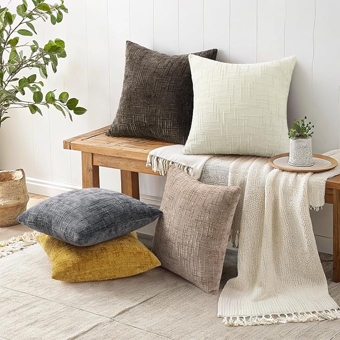 decorUhome Spring Cream White Chenille Euro Sham Throw Pillow Covers 26x26 Set of 2 Textured Soft Cozy Slubby Couch Pillow Covers Modern Farmhouse Boho Decorative Pillow Cases for Bed Sofa Living Room