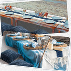 Extra Large Outdoor Boho Picnic Blanket 91'' x 71'' Blue Table Runner 6 Throw Pillow Cover Woven Cotton Yarn Oversize Beach Blanket Washable for Picnic Camp Wedding