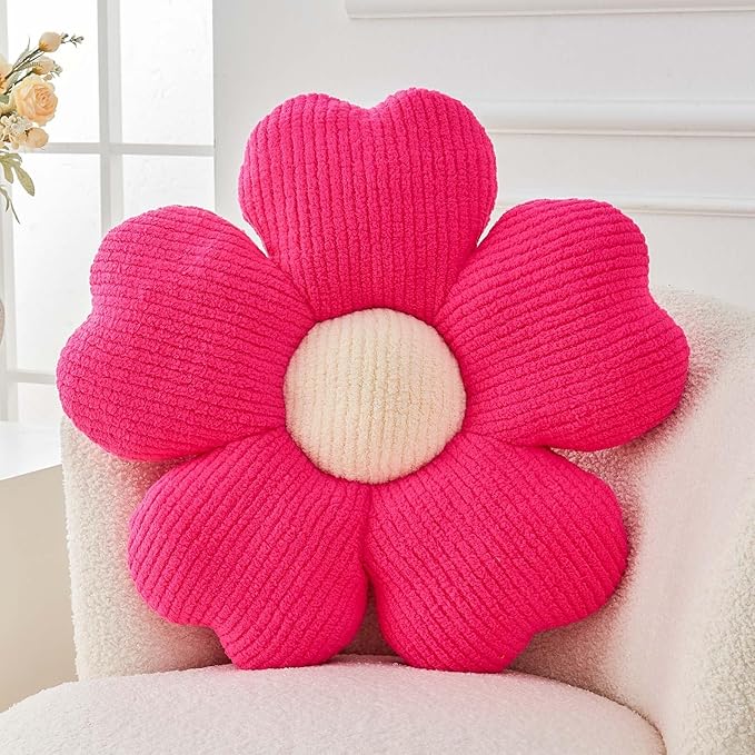 Flower Throw Pillow, Cute Flower Shaped Pillow Decorative Throw Pillow for Bed Couch, Soft Daisy Pillows Floor Seating Cushion Cushions (14.9 Inch Hot Pink)