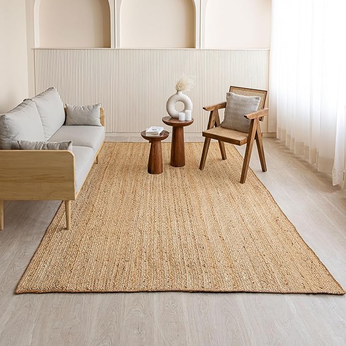 HOMEMONDE Handcrafted Woven Rectangle Jute Rug - 10'x14' - Natural Rustic Vintage Braided Reversible Area Rug - Farmhouse Indoor Floor Rug - Eco Friendly for Kitchen, Hallway, Living Room, Bedroom