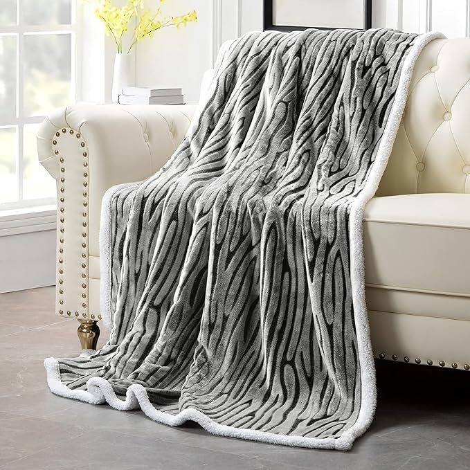 MACEVIA Sherpa Fleece Throw Blanket for Couch 3D Zebra Blanket Fuzzy Thick Warm Reversible Cozy Comfy Super Soft Blanket for Bed Sofa 490GSM - Black Zebra,50x60In