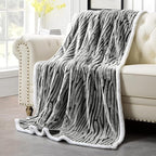 MACEVIA Sherpa Fleece Throw Blanket for Couch 3D Zebra Blanket Fuzzy Thick Warm Reversible Cozy Comfy Super Soft Blanket for Bed Sofa 490GSM - Black Zebra,50x60In