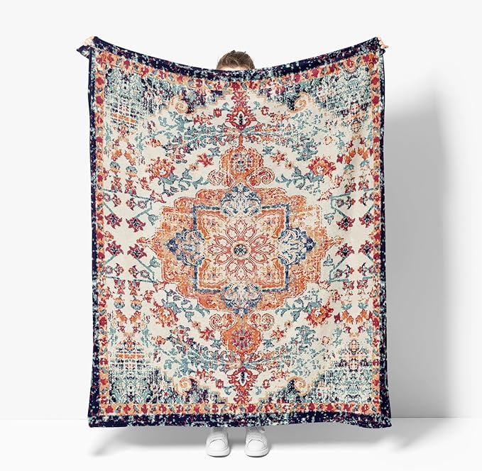 Horaldaily Boho Bohemia Blanket Throw, Vintage Country Rustic Farmhouse Soft Fuzzy Plush Faux Fur Cozy Blankets for Couch Sofa Bed Lounging, Ideal Gifts for Kids Adults Wife Self, 40x50