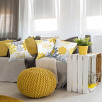 Tatuo 4 Pcs Flower Pillow Covers Square Spring Pillow Cushion Cases 18 x 18 Inch Family Faith Hope Love Words Decorative Summer Winter Cushion Case for Bed Couch Sofa Living Room(Yellow Silver Series)