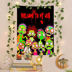 Blacklight Horror Tapestry Spooky Halloween Backdrop Ghost Face Banner Halloween Decorations Indoor Outdoor Horror Wall Art UV Reactive Tapestry Glow in the Dark Party Backdrop for Bedroom 29” x 37”