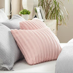 Bedsure Double-Side Striped Throw Pillow Covers 18x18 Set of 2, Spring Fluffy Crystal Pink Soft Decorative Pillow Covers, Home Decor for Couch Sofa Living Room Bedroom