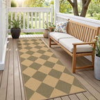 Lessymo Checkered Runner Rug 2x6 for Hallway, Washable Kitchen Runners Non Slip Easy Jute Entryway Rug, Farmhouse Geometric Indoor Carpet Outdoor Rugs for Patio Backyard Porch, Diamond Brown/Beige