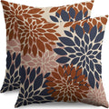 Navy Blue Burnt Orange Pink Pillow Covers 18X18 Inch Set of 2, Modern Dahlia Floral Print Decorative Throw Pillow Covers Outdoor Fall Farmhouse Cushion Case for Home Couch Sofa Bed Decoration