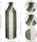 LB Boho Macrame Wall Hanging - Green and Beige Handmade Cotton Woven Decor, Modern Geometric Bohemian Tapestry Wall Decor for Bedroom Living Room Home (31.5"x9.84") Nature-Inspired Room Decor
