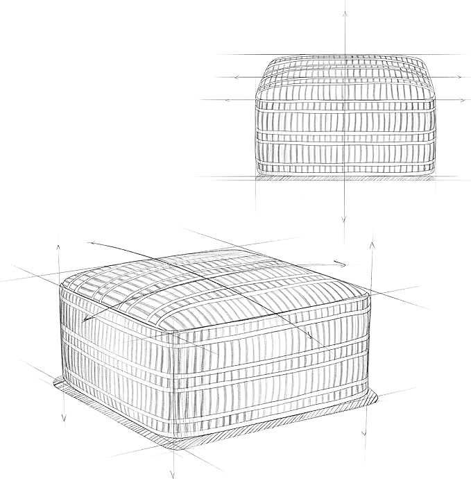 SIMPLIHOME Safford Square Pouf - 20 inch Wide Upholstered PET Polyester Ottoman in Grey and White, Boho Indoor/Outdoor Footstool or Extra Seating for Living Room or Bedroom, Assembled