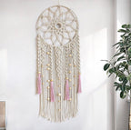 EOBTAIN Boho Macrame Wall Hanging Handmade Dream Catchers Pink and White Woven Tapestry Wall Decor Dreamcatcher Tassel Wall Art Bohemian Home Decor for Bedroom Living Room,Gifts for Girls Woman Mom