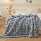 LIFEREVO Luxury Fluffy Faux Rabbit Fur Blanket, Plush Fuzzy Bubble Waffle Throw for Couch Sofa, Cozy Comfy Furry Bed Blanket Home Decoration, Shaggy Throw for Bedroom Living Room, 60x90, Light Grey