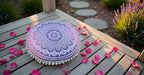 CRAFT KALA Round Mandala Boho Pillow Cover Meditation India Room Seating Poufs Cover for Living Room Yoga Room Home Décor Bedroom Balcony Garden Decoration Cotton Floor Cushion Cover (32", Pink Ombre)