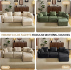 VINGLI 112.2“ Convertible Corduroy Cloud Sectional Couches with Movable Ottoman, L-Shaped Boneless Couches for Living Room with Deep Seat, 3 Seater Modular Spineless Sofa, No Assembly Required, Khaki