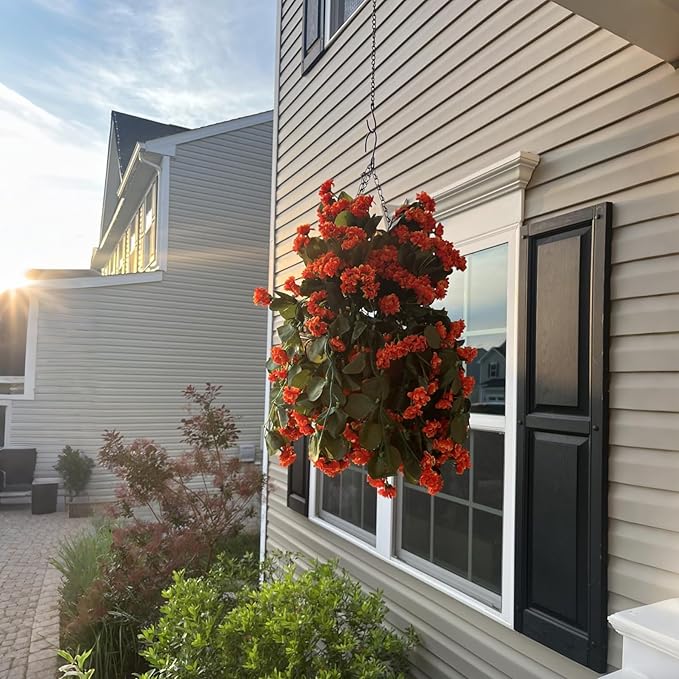 Hanging Baskets Artificial Flowers for Outdoor Interior Decor, Artificial Daisies Flowers Shrubs Plants with Baskets for Home Porch Garden Patio Patio Spring Summer Decor(Orange)