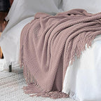 LOMAO Knitted Throw Blanket with Tassels Bubble Textured Lightweight Throws for Couch Cover Home Decor (Brownish Pink, 60x80)