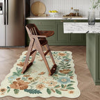 Lahome Floral Machine Washable Rug, 3x5 Rug Non Slip Soft Bedroom Rugs for Entryway Dorm, Ultra-Thin Boho Rugs for Living Room Stain Resistan Throw Carpet for Nursery Entrance Flore, Beige