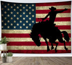 LB Western Cowboy Tapestry Vintage American Flag Tapestry for Bedroom Cool Man on Black Horse Tapestries Wall Hanging for Living Room College Dorm Wall Decor,60x40 inches