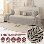 ROOMLIFE Striped Boho Black Couch Cover for 2-3 Cushion Sofa, Fuzzy Plush Warm Sofa Slipcovers Sectional Sofas Covers, Non Slip Washable Furniture Protector Soft with Tassel,Winter 71''X150”