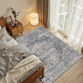 3x5 Rug for Entryway Bedroom, Blue 3x5 Washable Area Rug, Vintage Retro Boho Throw Rug, Non Slip & Low Pile Small Carpet for Indoor Kitchen, Bedside, Living Room, Bathroom and Dining