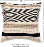 REDEARTH · Handmade Boho Throw Pillow Covers - Bohemian Chic Farmhouse Style - Accent Woven Indoor and Outdoor Pillow Cushion Cases for Couch, Bed, Chair, Sofa, Bench – Set of 2-18"x18" - Natural