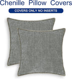 CaliTime Throw Pillow Covers Decorative 18 X 18 Inches Pack of 2 Cotton Thread Stitching Edges Solid Dyed Soft Chenille Cushion Cases for Couch Sofa Bed Living Room Farmhouse Medium Grey