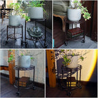 2 Tier Rolling Plant Stand with Wheels, Mid Century Modern Metal Stand for Planters, 2 Sizes 9 Inch & 11 Inch, Indoor Outdoor Movable Flower Pot Holder for Decor Home Garden Patio Load Bearing 165 LB 2 Pack Coffee