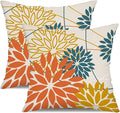 Orange and Yellow Floral Pillow Covers 18x18 Set of 2 Fall Outdoor Waterproof Decorative Throw Pillows Summer Pillowcovers Polyester Cushion Case Decor for Couch Patio Funiture Garden Porch 01Q18
