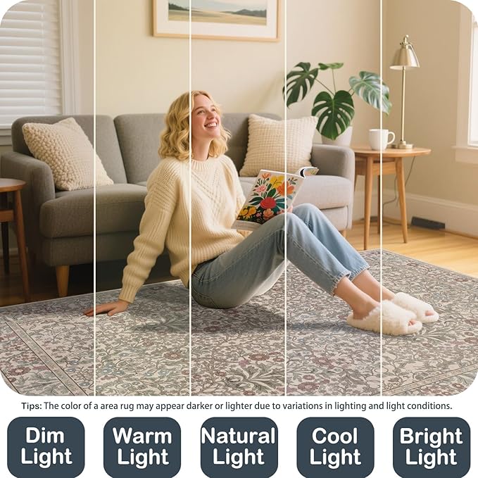 Washable 2'6" x 8' Runners for Hallways, Non Slip Long Floor Runner for Kitchen, Entryway Indoor, Stain Resistant Rubber Backing Floral Decor Rug (Moss)