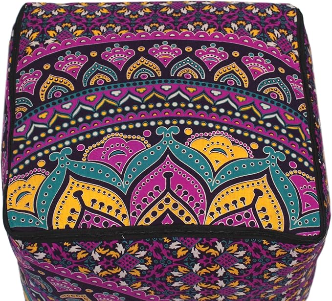CRAFT KALA Large Hippie Mandala Meditation Floor Ottoman Pillow Cushion Pouf Cover Square Poufs Cover Bohemian Floor Cushion Cover Outdoor Fireplace Living Room Decor 22X22X14 inches, New Pink Ombre