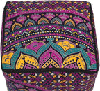 CRAFT KALA Large Hippie Mandala Meditation Floor Ottoman Pillow Cushion Pouf Cover Square Poufs Cover Bohemian Floor Cushion Cover Outdoor Fireplace Living Room Decor 22X22X14 inches, New Pink Ombre