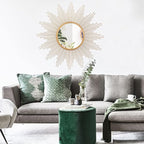 Cityelf 24'' Large Gold Sunburst Wall Mirror Boho Home Decor Round Wall Art Mirror for Living Room/Bedroom/Bathroom/Entryway