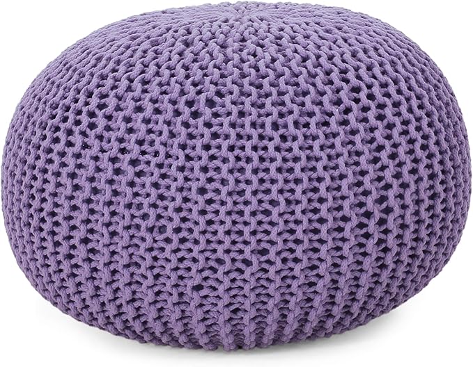Christopher Knight Home Belle Knitted Cotton Pouf, Lavender