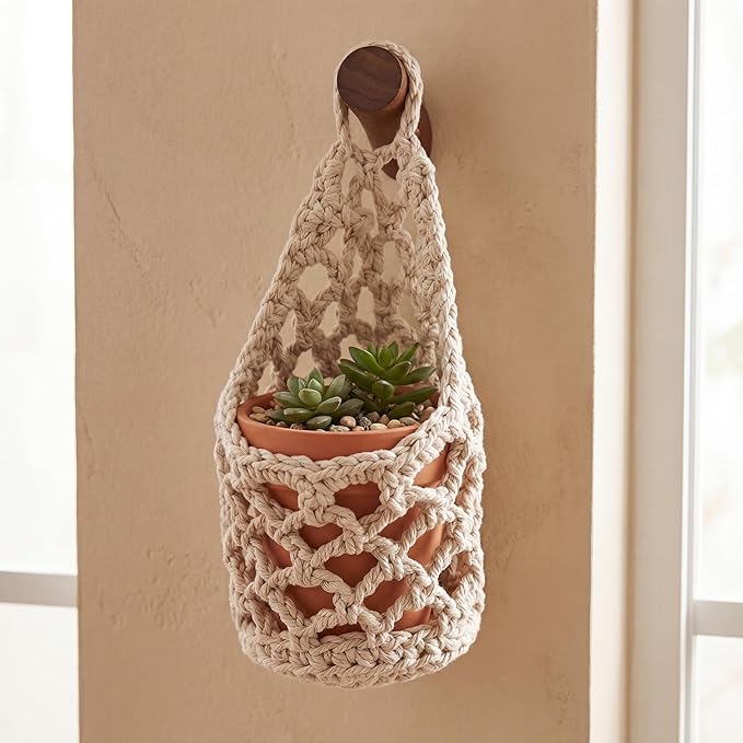6 Pk Wall Planters for Indoor Macrame Plant Hanger Boho Wall Mounted Flower Baskets Hanging Planter, Plants and Pots are Not Included(White,4 x 8 Inch)
