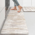 KIMODE Anti Fatigue Kitchen Mats for Floor 2 Piece, Cushioned Abstract Kitchen Rugs,Memory Foam Kitchen Floor Mats, Standing Desk Mats for Laundry, Office, Sink Light Brown Multi 17"x47"+17"x29"