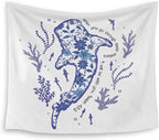 HUGANE Blue Whale Shark Ocean Christian Tapestry, Coastal Beach Sea Floral Coral Plant Wall Tapestries, Isaiah 43:2 Bible Verse Religious Hanging Wall Decor for Bedroom Beach House Cabin