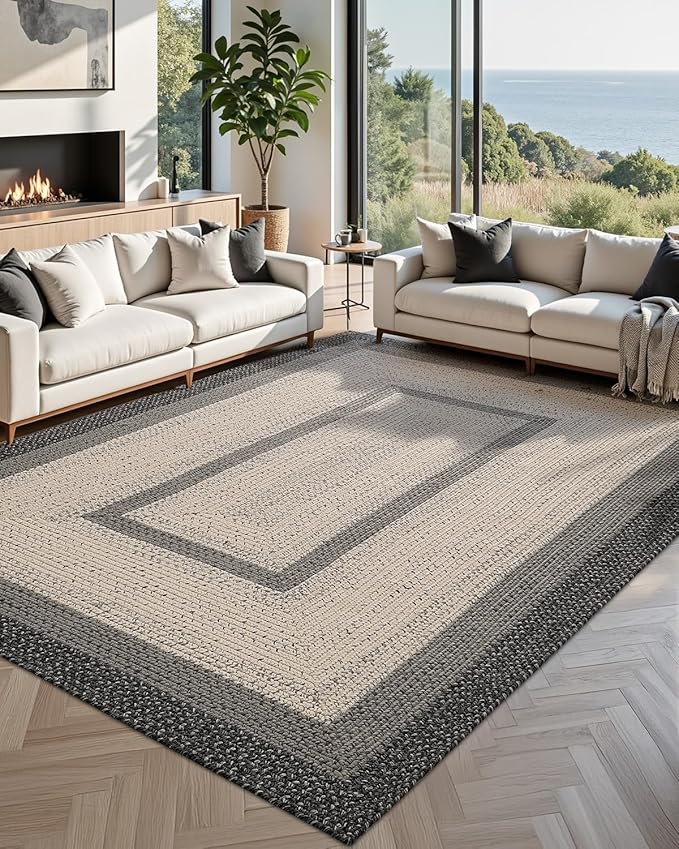 LUMI 4x6 Area Rug for Living Room, Natural Handwoven Rugs Non Slip, Farmhouse Braided Carpets No Shedding for High Traffic, Dining Room, Indoor, Outdoor, Patio