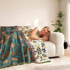 Queen Throw Blanket for Bed 100% Cotton Boho Soft Quilt Birds and Floral Double Embroidery Spring Breathable Bed Blanket,90"x90" Lightweight All Season Blankets for Bedding Couch Home Decor