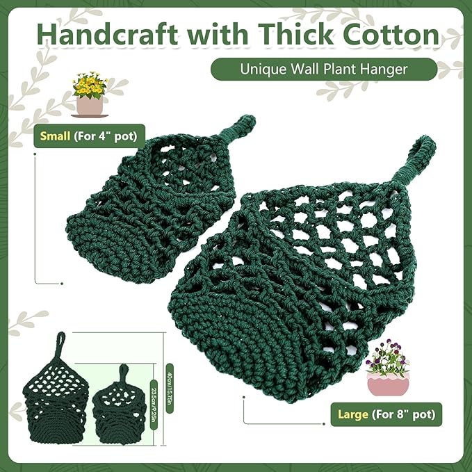 Macrame Wall Plant Hanger, Hanging Planter Basket Holder, Wall Planters for Indoor Plants, for Up to 4 Inch Pot (Green, 4-Inch)