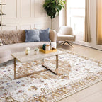 Amearea Vintage Design Area Rugs for Living Room, 4x6 Machine Washable Floral Collection Traditional Bedroom Rug, Low Pile Cute Kids Room Print Carpet, No Slip Office Kitchen Home Decor, Gold Yellow