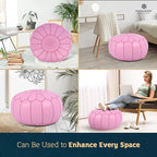 Marrakesh Gallery Genuine Leather Round Pouf Unstuffed - Moroccan Ottoman Footstool, Footrest Cover - Boho Decor - Bohemian Living Room, Bedroom, Kids Room, Gift & Wedding