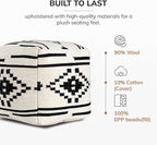 Anji Mountain Pouf Ottoman Foot Rest, Handmade Ottoman Pouf, Comfortable Foot Stool, Decorative Floor Seating for Living Room Decor, Bedroom & Home Décor Accent - Carbon Ikat