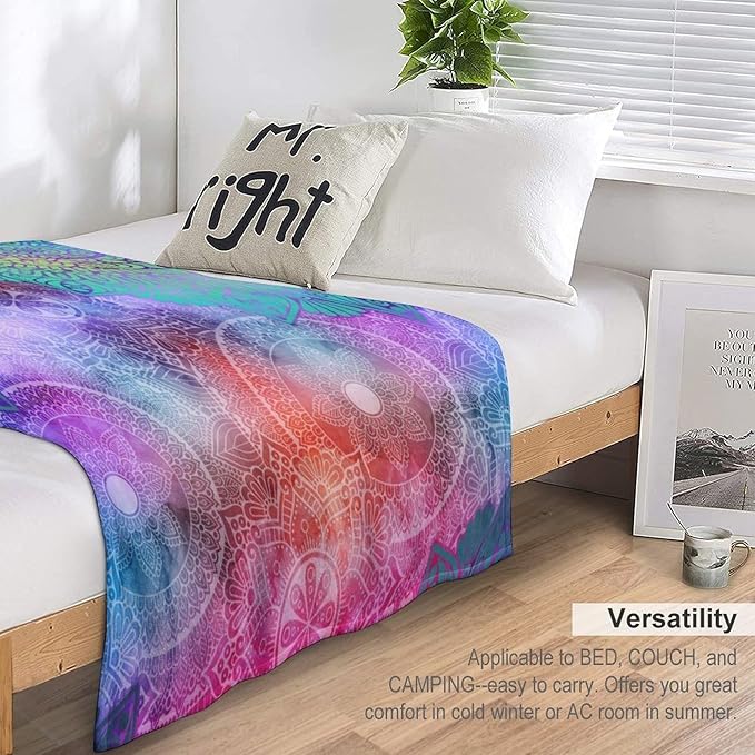 Mandala Throw Blanket Colorful Floral Flowers Bohemian Boho Blanket for Sofa Bed Couch Chair Or Dorm 30"x40"