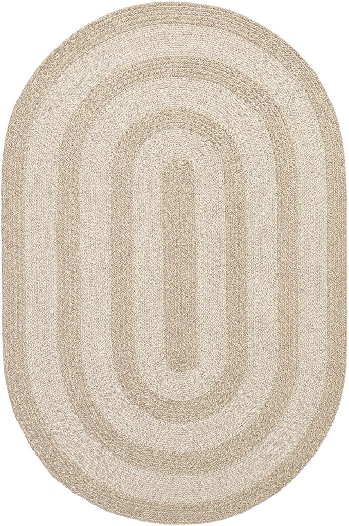 DEXI Jute Area Rug Natural Fiber 4x6 Oval, Woven Braided Durable Farmhouse Design Rugs for Living Room, Bedroom Dinning Room Office Outdoor Patio, Beige