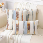 Simmore Boho Decorative Throw Pillow Covers 12x20 Set of 2, Tufted Farmhouse Pillow Covers with Tassels for Cozy Bohemian Couch Sofa Bedroom Home Decor, Blue