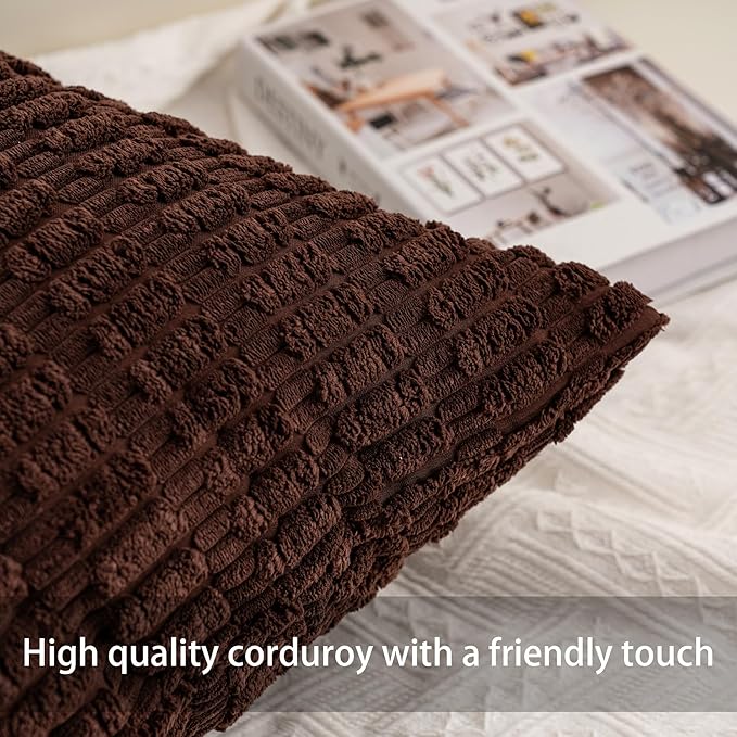 Pack of 2 Corduroy Decorative Throw Pillow Covers 12x24 Inch Soft Striped Pillow Covers Modern Farmhouse Home Decor for Sofa Living Room Couch Bed（Dark Brown）