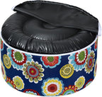 Magpie Fabrics Indoor/Outdoor Inflatable Stool Ottoman Pouf, Water Repellent Round Footrest Footstool with Foot Pump D20 xH9, Portable for Patio Garden Camping or Home, Floral Navy
