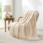Snuggle Sac Herringbone Throw Blanket for Couch, Reversible Super Soft Warm Blankets Cozy Knit Fuzzy Plush Lightweight Throws for Sofa, Bed, Camping, Beige, 50x60 inches