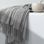 Chenille Throw Blanket for Couch with Tassels,55"X75" Soft Lightweight Knitted Boho Decorative Blankets for Bed and Sofa,Light Grey
